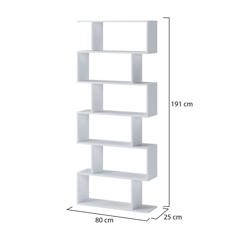Libreria Bianco 5 Ripiani Installazione a Terra 80x25x191h cm, Portata Ripiani 15 - Clisi
