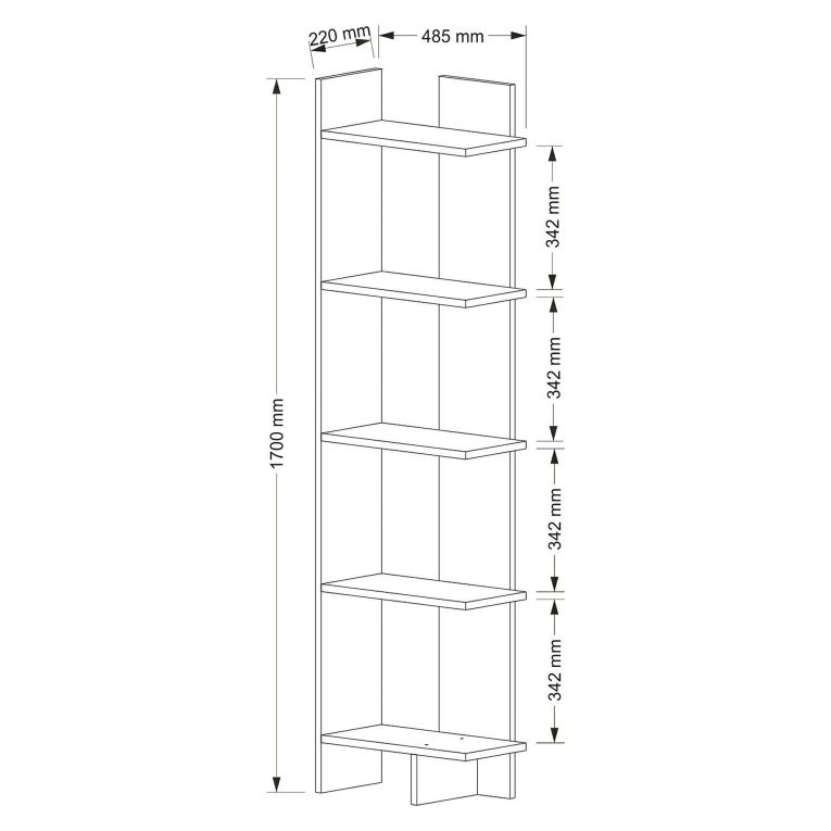 Libreria Bianco 5 Ripiani Installazione Libera 49x22x170h cm, Struttura Verticale - Trimonte