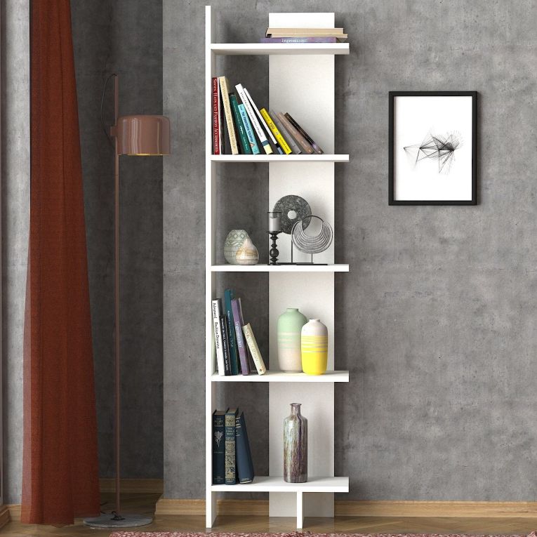 Libreria Bianco 5 Ripiani Installazione Libera 49x22x170h cm, Struttura Verticale - Trimonte
