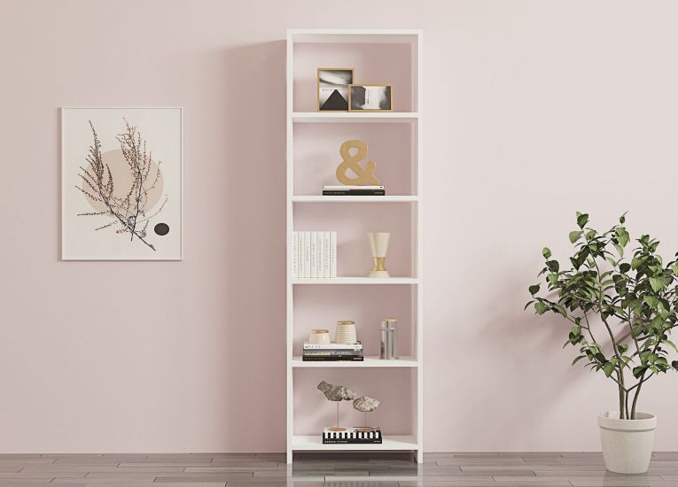 Libreria Bianco 5 Ripiani Installazione Libera 50x20x160h cm, Struttura Verticale - Piubega