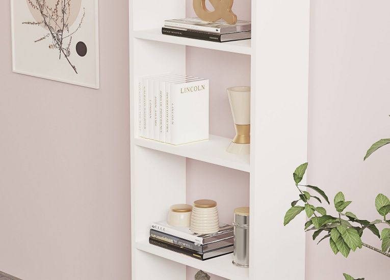 Libreria Bianco 5 Ripiani Installazione Libera 50x20x160h cm, Struttura Verticale - Piubega