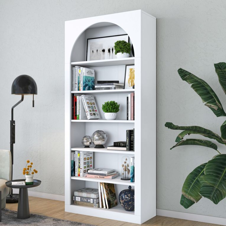 Libreria Bianco 5 Ripiani Installazione Libera 80x32x180h cm, Struttura Verticale - Vas