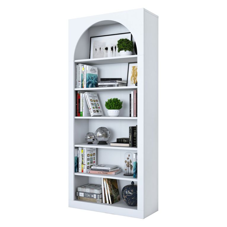 Libreria Bianco 5 Ripiani Installazione Libera 80x32x180h cm, Struttura Verticale - Vas