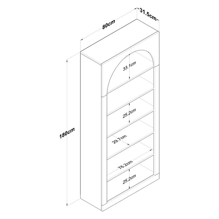 Libreria Bianco 5 Ripiani Installazione Libera 80x32x180h cm, Struttura Verticale - Vas