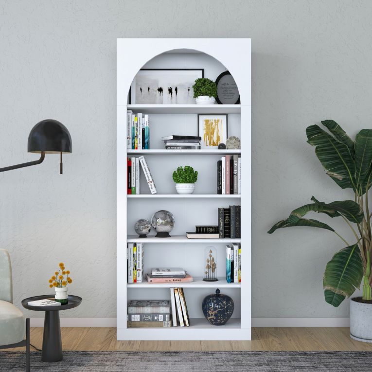 Libreria Bianco 5 Ripiani Installazione Libera 80x32x180h cm, Struttura Verticale - Vas