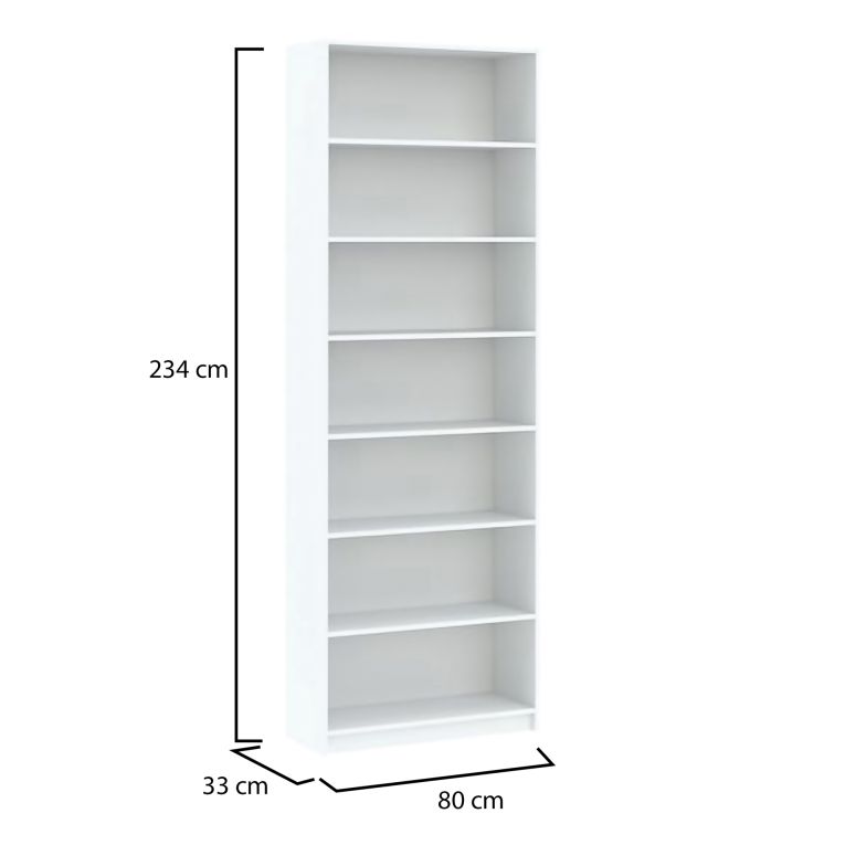 Libreria Bianco 6 Ripiani Installazione a Terra 80x33x234h cm, Struttura Verticale - Lika