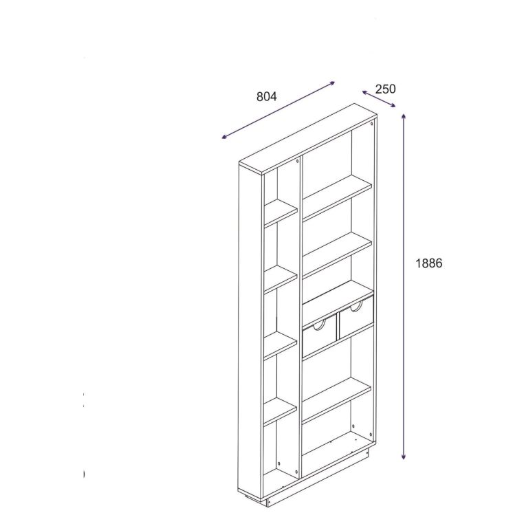 Libreria Bianco 8 Ripiani 2 Cassetti 80x25x189h cm, Installazione Libera - Imer