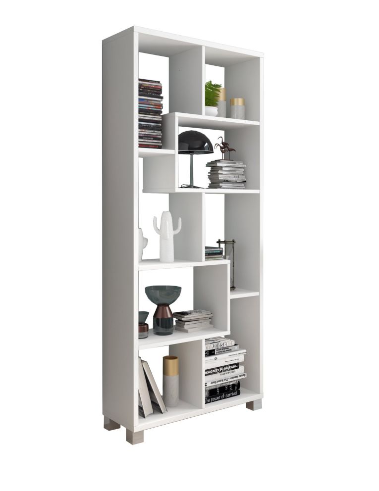 Libreria Bianco 8 Ripiani Installazione a Terra 68x25x161h cm, Struttura Aperta - Veniano