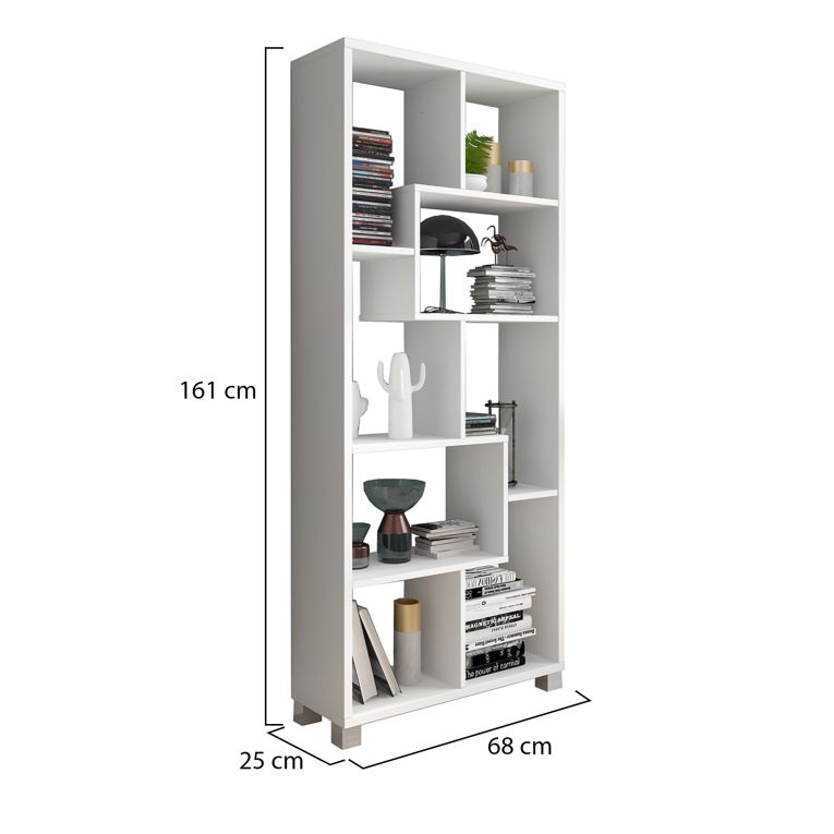 Libreria Bianco 8 Ripiani Installazione a Terra 68x25x161h cm, Struttura Aperta - Veniano