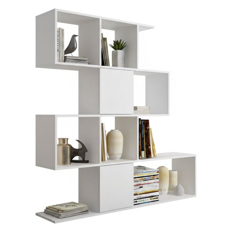 Libreria Bianco 9 Ripiani Installazione a Terra 93x28x142h cm, Struttura a zig zag - Budrio