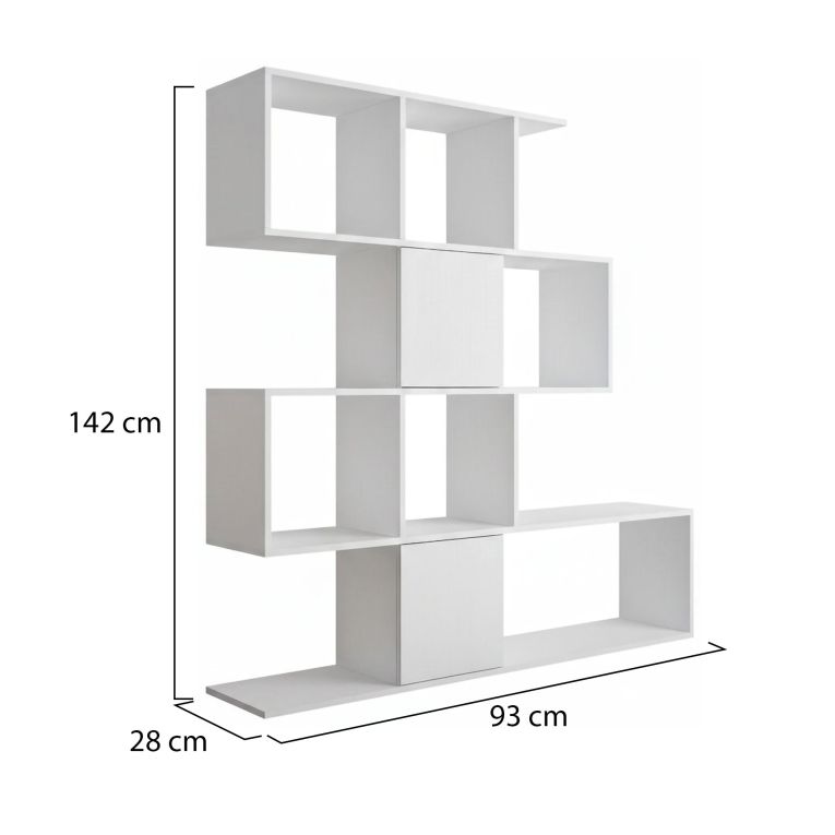 Libreria Bianco 9 Ripiani Installazione a Terra 93x28x142h cm, Struttura a zig zag - Budrio