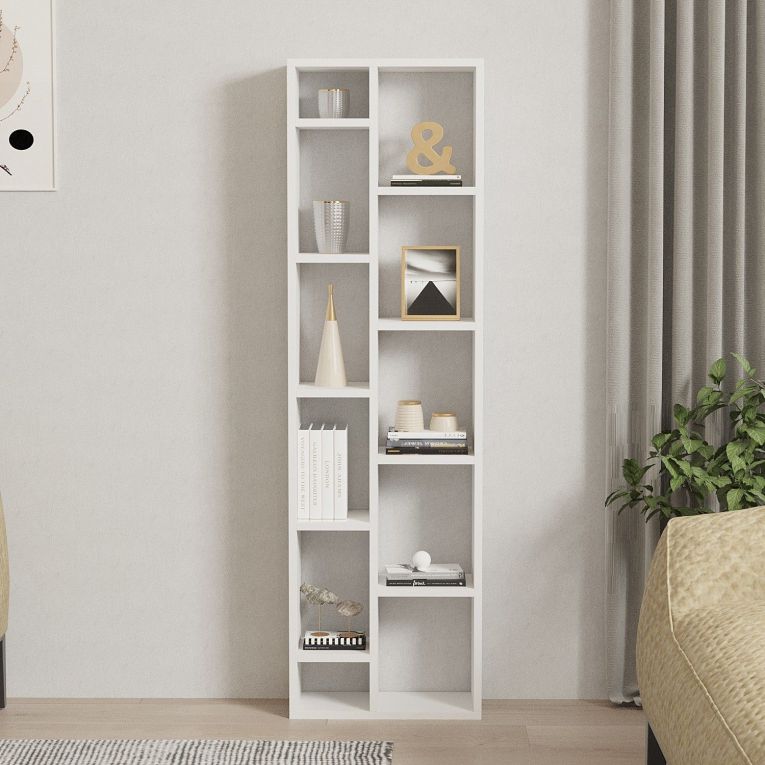 Libreria Bianco 9 Ripiani Installazione Libera 44x20x150h cm, Struttura Verticale - Mortara