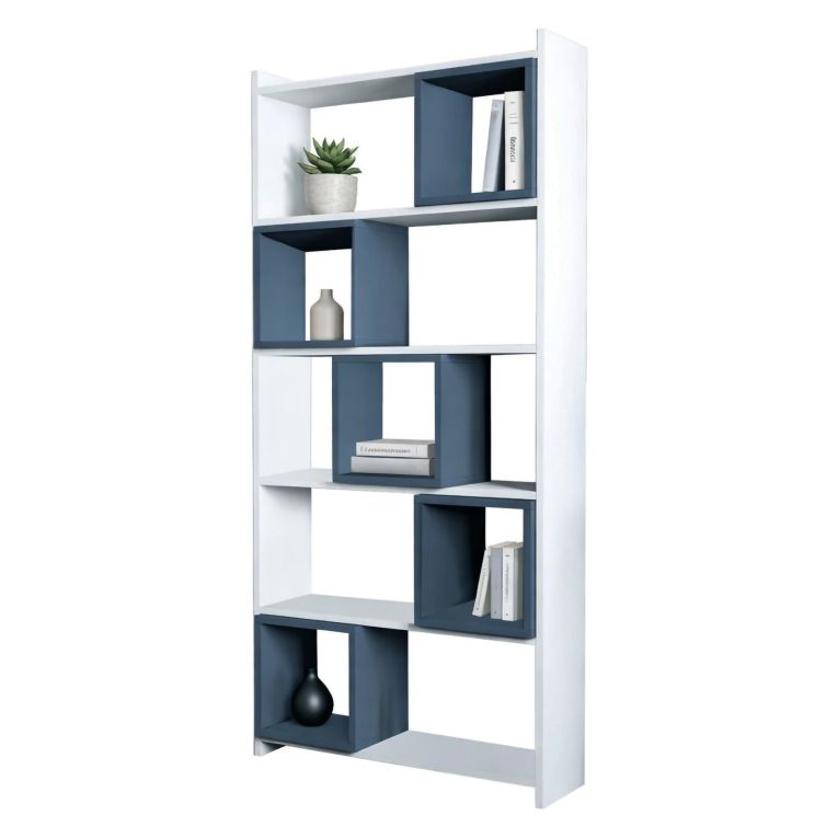 Libreria Bianco blu Ardesia 4 Ripiani Installazione Libera 80x22x170h cm, Sfumatura Colore Struttura Ardesia - Policoro