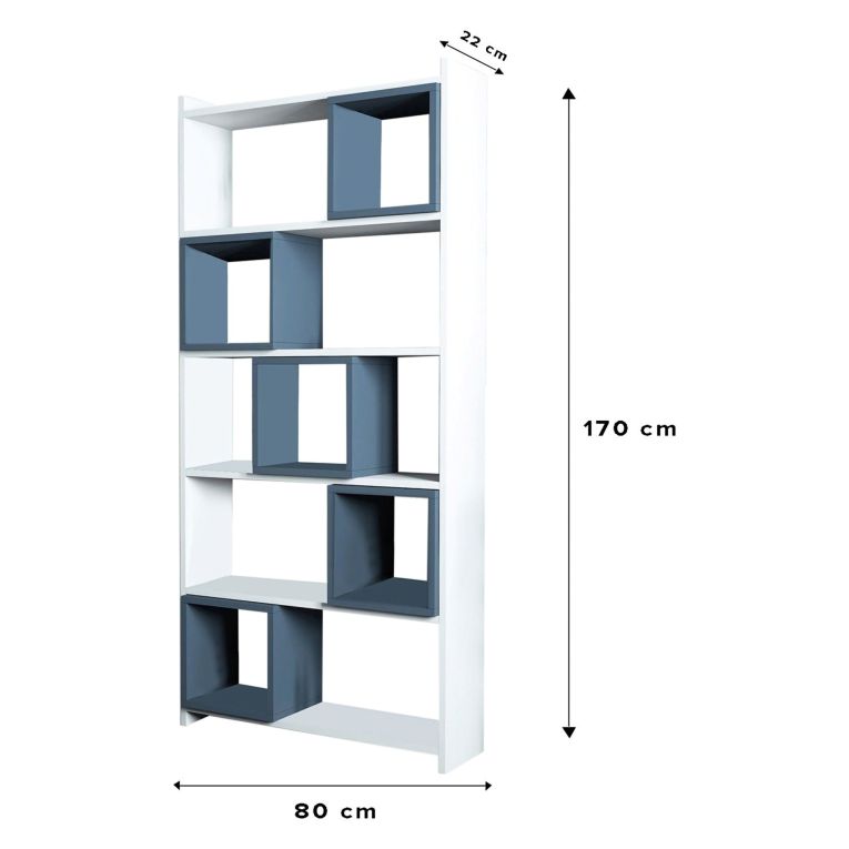 Libreria Bianco blu Ardesia 4 Ripiani Installazione Libera 80x22x170h cm, Sfumatura Colore Struttura Ardesia - Policoro