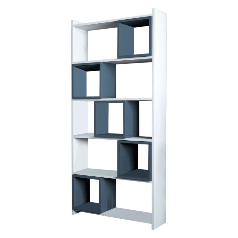 Libreria Bianco blu Ardesia 4 Ripiani Installazione Libera 80x22x170h cm, Sfumatura Colore Struttura Ardesia - Policoro