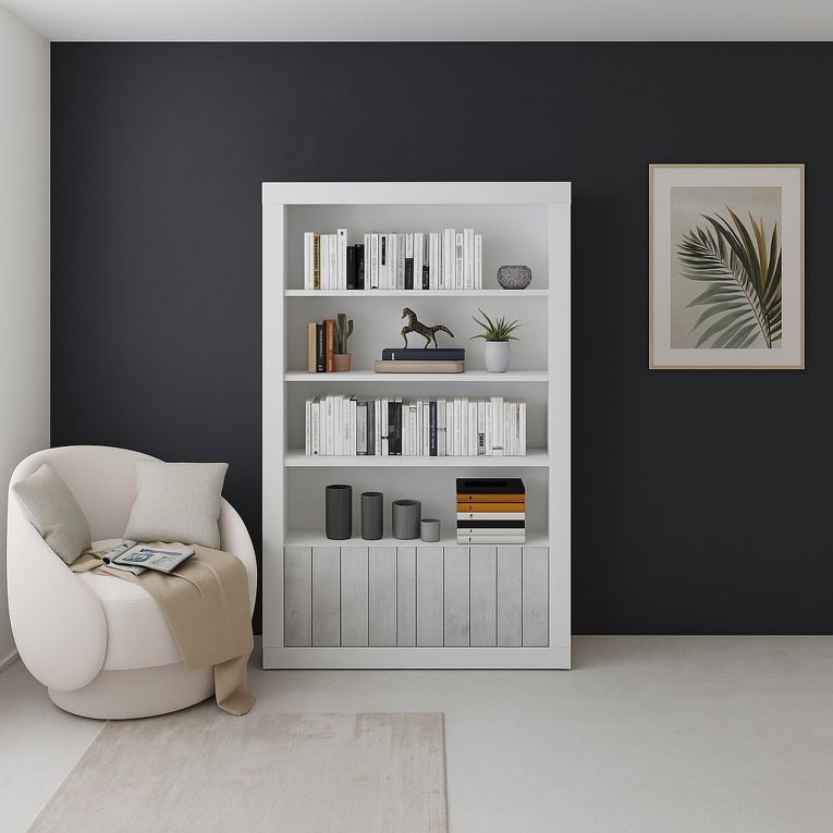 Libreria Bianco Grigio Cemento 3 Ripiani 2 Ante 105x42x191h cm, Installazione a Terra - Spinoso