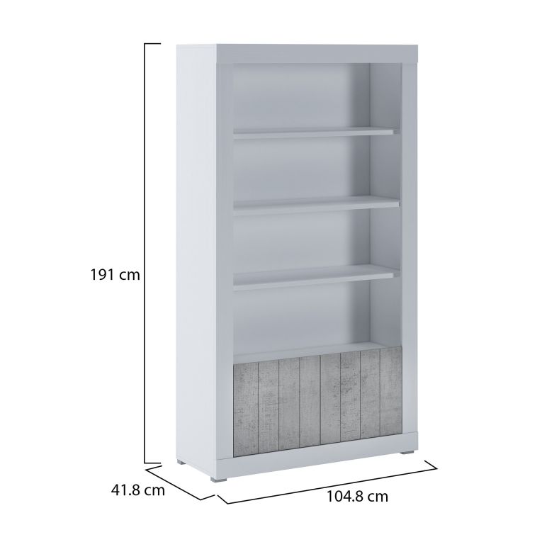 Libreria Bianco Grigio Cemento 3 Ripiani 2 Ante 105x42x191h cm, Installazione a Terra - Spinoso