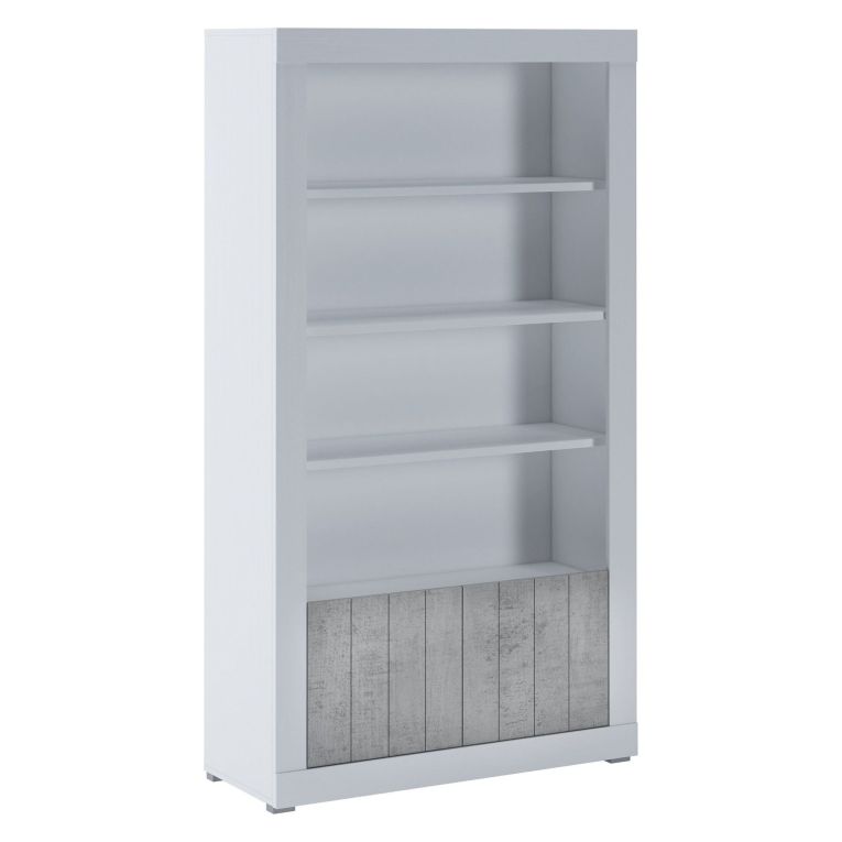 Libreria Bianco Grigio Cemento 3 Ripiani 2 Ante 105x42x191h cm, Installazione a Terra - Spinoso