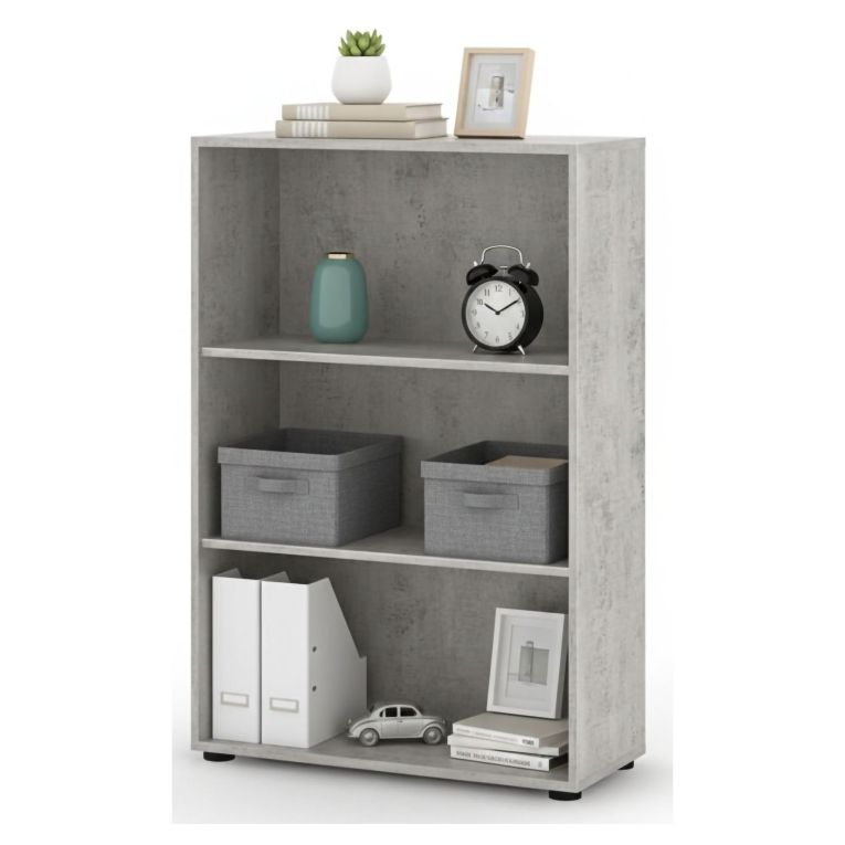 Libreria Bianco Grigio Cemento 4 Ripiani Installazione a Terra 79x34x118h cm, Sfumatura Colore Struttura Cemento - Leporano