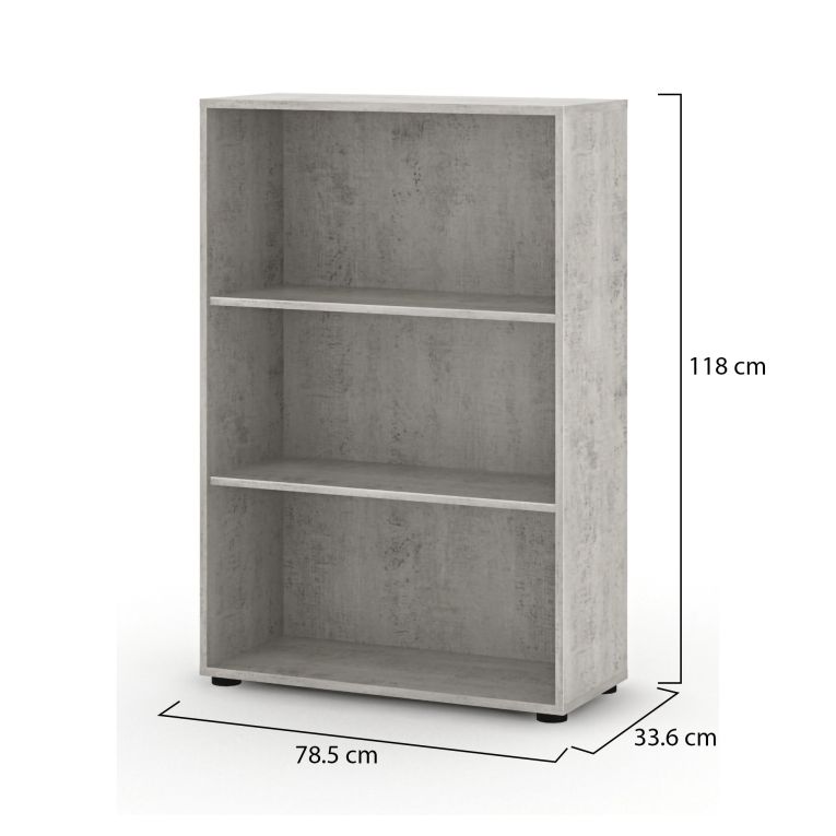 Libreria Bianco Grigio Cemento 4 Ripiani Installazione a Terra 79x34x118h cm, Sfumatura Colore Struttura Cemento - Leporano