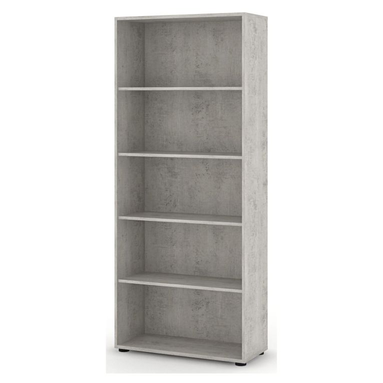 Libreria Bianco Grigio Cemento 4 Ripiani Installazione a Terra 79x34x188h cm, Sfumatura Colore Struttura Cemento - Brugnera