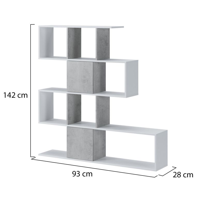 Libreria Bianco Grigio Cemento 9 Ripiani Installazione a Terra 93x28x142h cm, Sfumatura Colore Struttura Cemento - Budrio