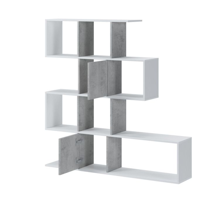Libreria Bianco Grigio Cemento 9 Ripiani Installazione a Terra 93x28x142h cm, Sfumatura Colore Struttura Cemento - Budrio