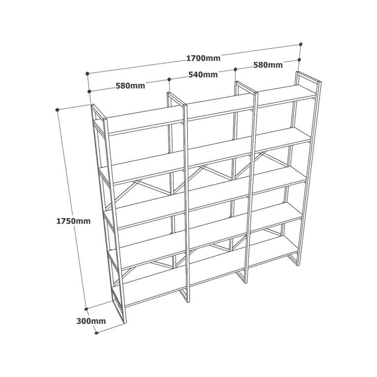 Libreria Bianco Marmo oro 5 Ripiani Installazione a Terra 170x30x175h cm, Materiale Struttura in Metallo - Gauro