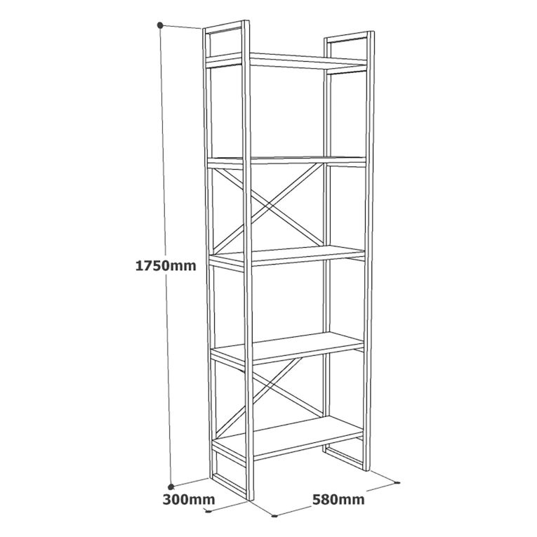 Libreria Bianco Marmo oro 5 Ripiani Installazione Libera 58x30x175h cm, Utilizzabile Come Divisorio Locale - Trecenta