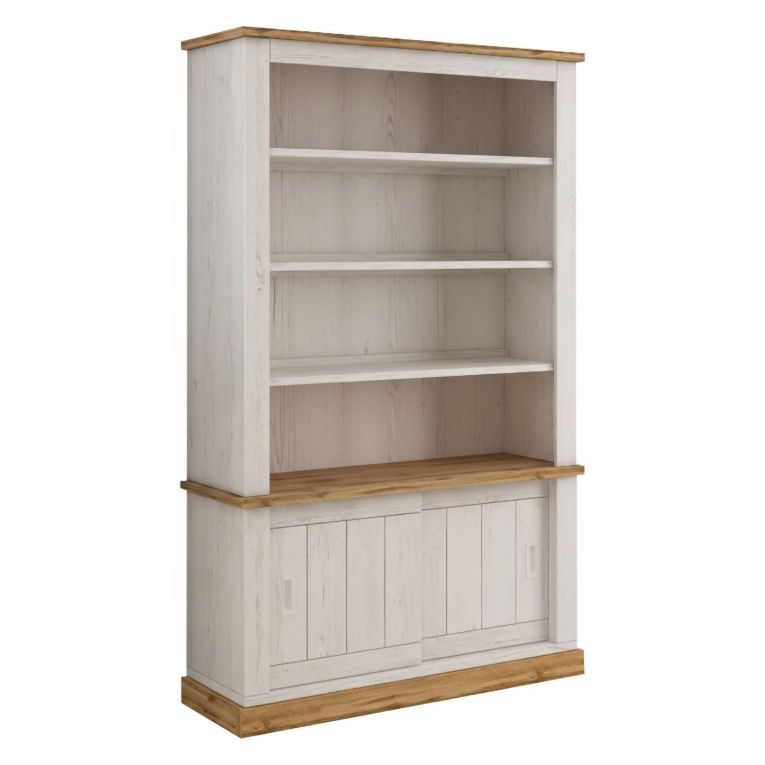 Libreria Bianco Marrone 3 Ripiani 2 Ante 122x40x203h cm, Installazione a Terra - Evandro