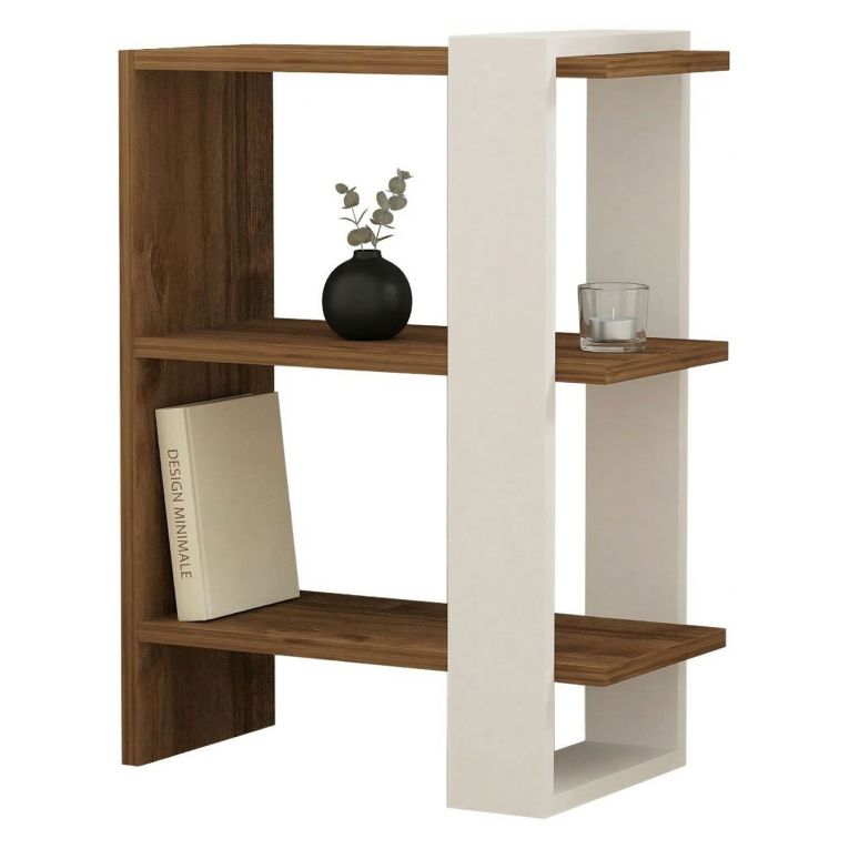 Libreria Bianco Marrone Noce 3 Ripiani Installazione Libera 52x25x70h cm, Sfumatura Colore Struttura Noce - Netro