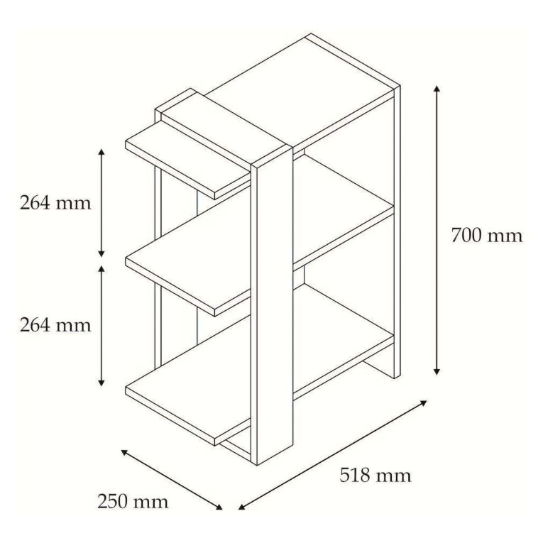 Libreria Bianco Marrone Noce 3 Ripiani Installazione Libera 52x25x70h cm, Sfumatura Colore Struttura Noce - Netro