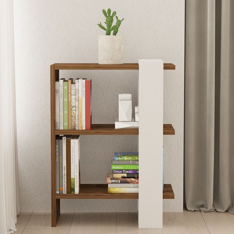 Libreria Bianco Marrone Noce 3 Ripiani Installazione Libera 52x25x70h cm, Sfumatura Colore Struttura Noce - Netro