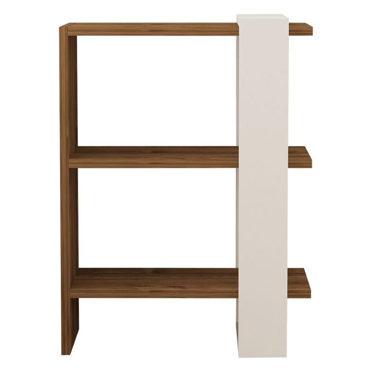 Libreria Bianco Marrone Noce 3 Ripiani Installazione Libera 52x25x70h cm, Sfumatura Colore Struttura Noce - Netro