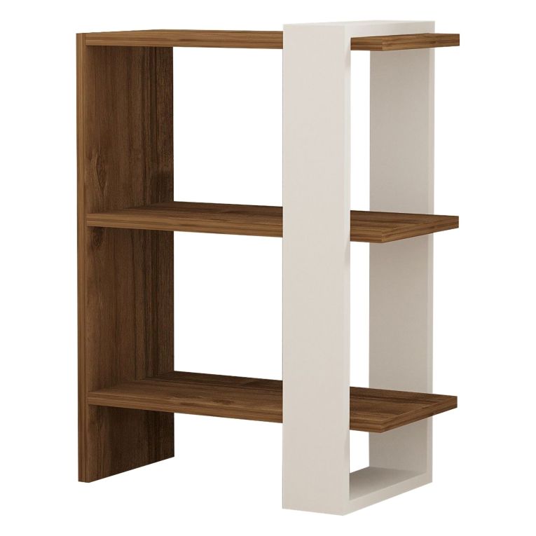 Libreria Bianco Marrone Noce 3 Ripiani Installazione Libera 52x25x70h cm, Sfumatura Colore Struttura Noce - Netro