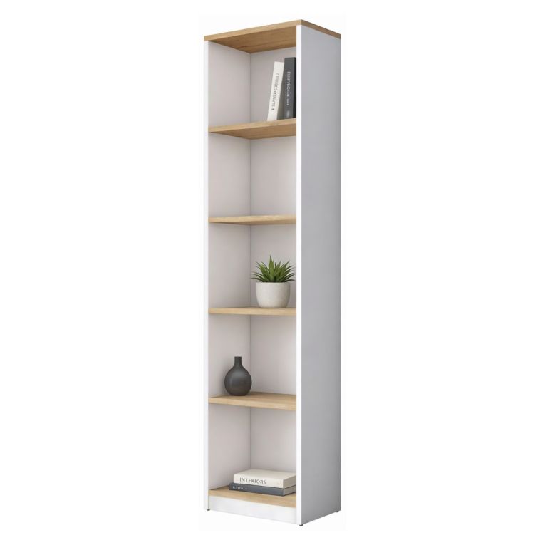 Libreria Bianco Marrone Rovere 4 Ripiani Installazione Libera 40x25x162h cm, Sfumatura Colore Struttura Rovere - Clitunno