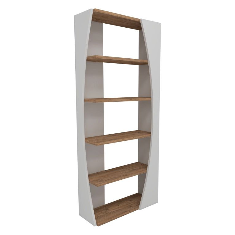 Libreria Bianco Marrone Rovere 4 Ripiani Installazione Libera 64x24x150h cm, Sfumatura Colore Struttura Rovere - Equo
