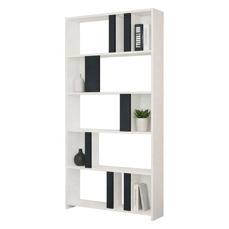 Libreria Bianco Nero Antracite 4 Ripiani Installazione Libera 90x20x180h cm, Sfumatura Colore Struttura Antracite - Tribogna