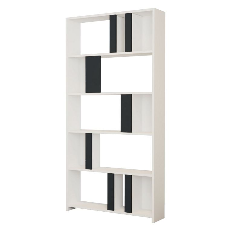 Libreria Bianco Nero Antracite 4 Ripiani Installazione Libera 90x20x180h cm, Sfumatura Colore Struttura Antracite - Tribogna
