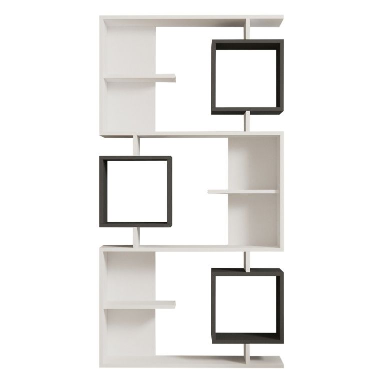 Libreria Bianco Nero Antracite 8 Ripiani Installazione Fissaggio al Muro 90x25x172h cm, Sfumatura Colore Struttura Antracite - Cergnago