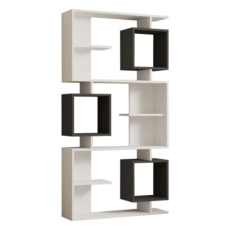 Libreria Bianco Nero Antracite 8 Ripiani Installazione Fissaggio al Muro 90x25x172h cm, Sfumatura Colore Struttura Antracite - Cergnago