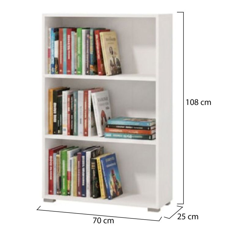 Libreria Bianco Opaco 2 Ripiani Installazione a Terra 70x24.5x107.5h cm, Sfumatura Colore Struttura Opaco - Moiano