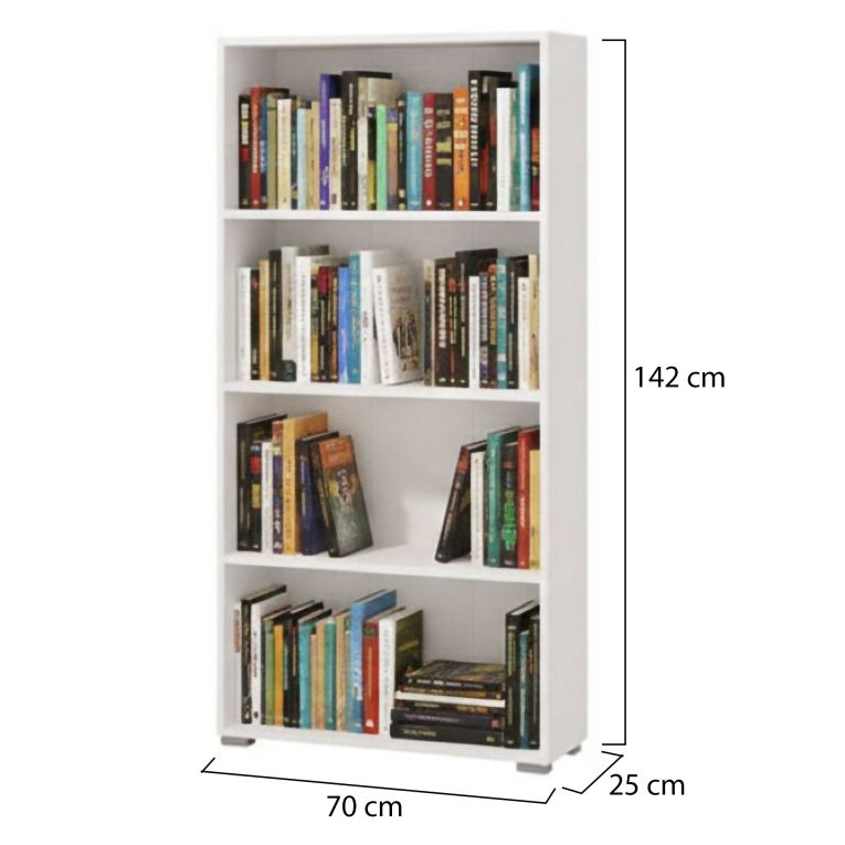 Libreria Bianco Opaco 3 Ripiani Installazione a Terra 70x24.5x142h cm, Sfumatura Colore Struttura Opaco - Prisco
