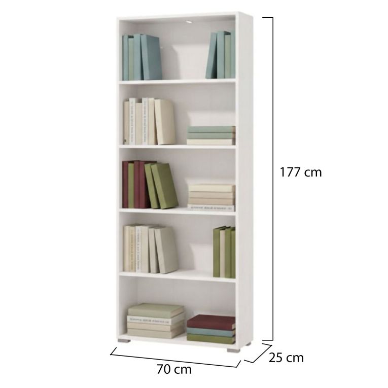 Libreria Bianco Opaco 4 Ripiani Installazione a Terra 70x24.5x176.5h cm, Sfumatura Colore Struttura Opaco - Urgnano
