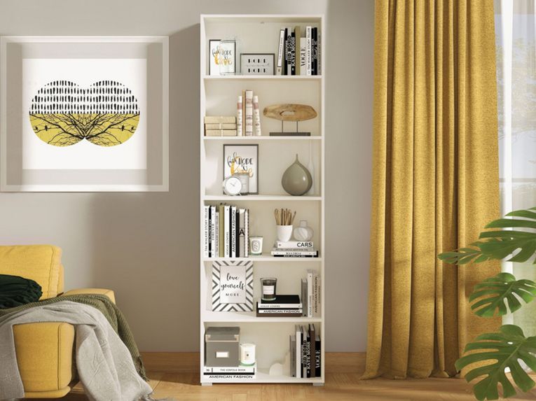 Libreria Bianco Opaco 5 Ripiani Installazione a Terra 70x24.5x211.5h cm, Sfumatura Colore Struttura Opaco - Pramollo