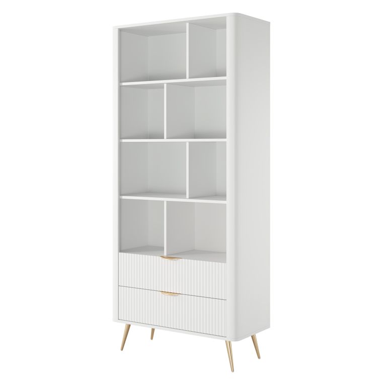 Libreria Bianco oro 2 Cassetti 4 Ripiani 88x38x194h cm, con Piedini - Kabavasi