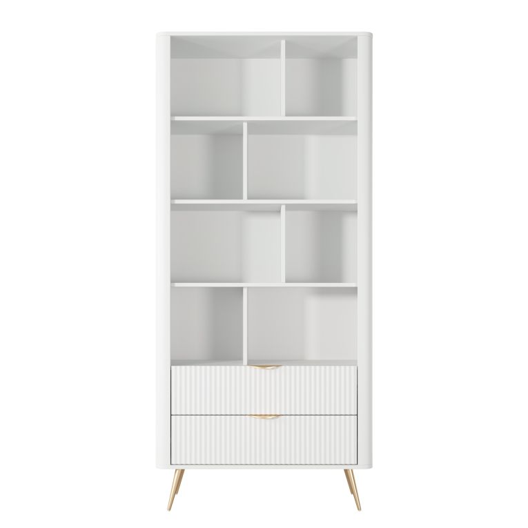 Libreria Bianco oro 2 Cassetti 4 Ripiani 88x38x194h cm, con Piedini - Kabavasi