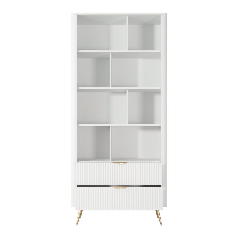 Libreria Bianco oro 2 Cassetti 4 Ripiani 88x38x194h cm, con Piedini - Kabavasi