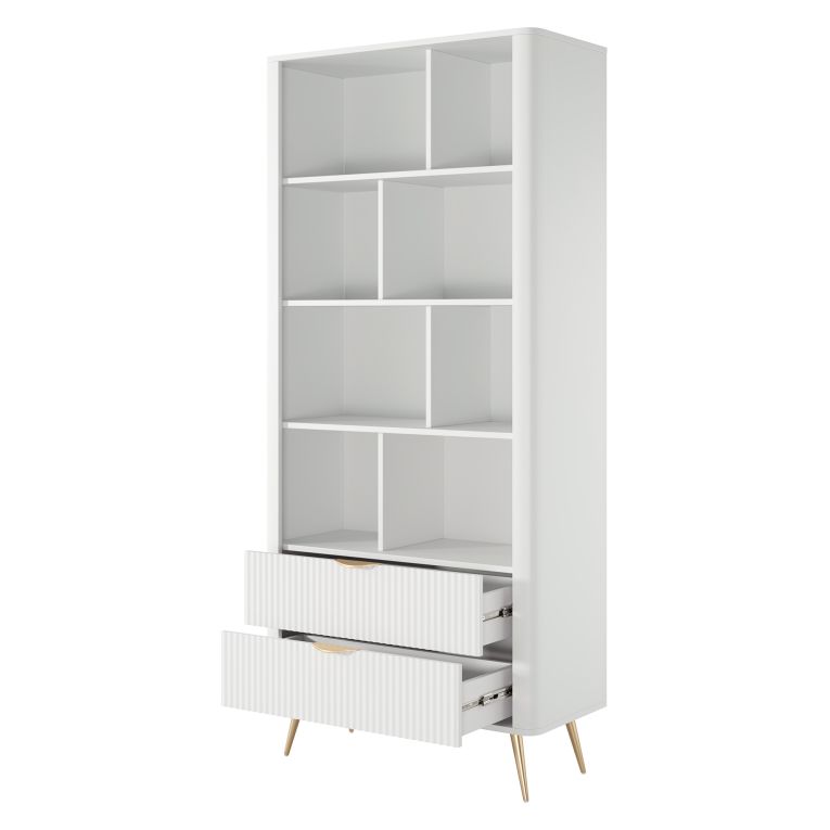 Libreria Bianco oro 2 Cassetti 4 Ripiani 88x38x194h cm, con Piedini - Kabavasi