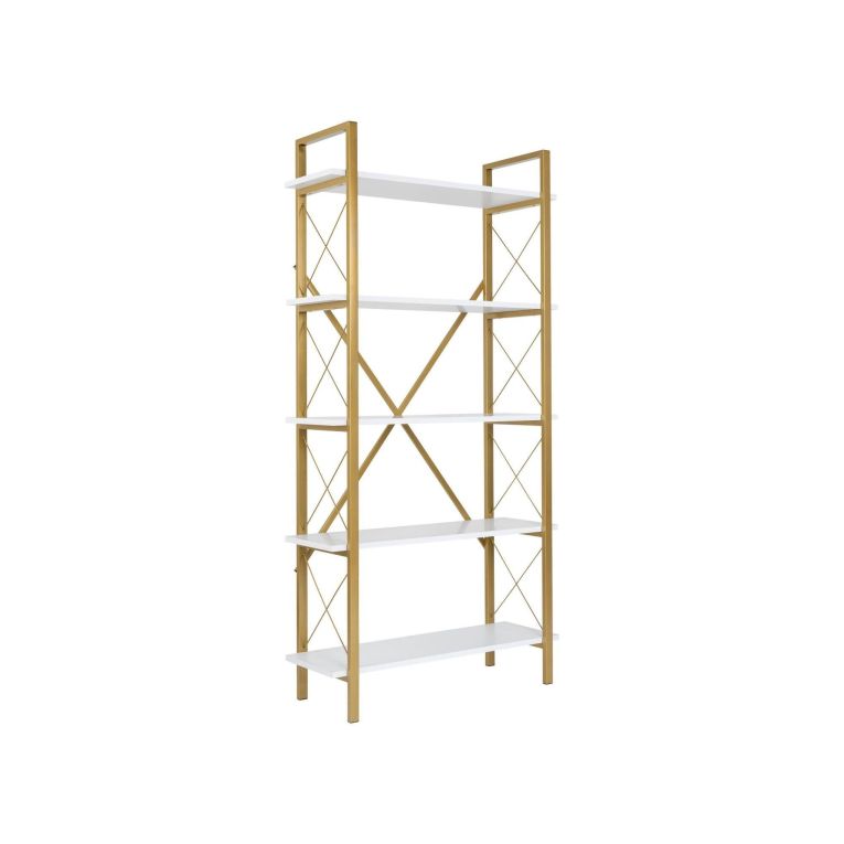 Libreria Bianco oro 5 Ripiani Installazione a Muro 90x34x180h cm, Struttura Fissa - Suriel